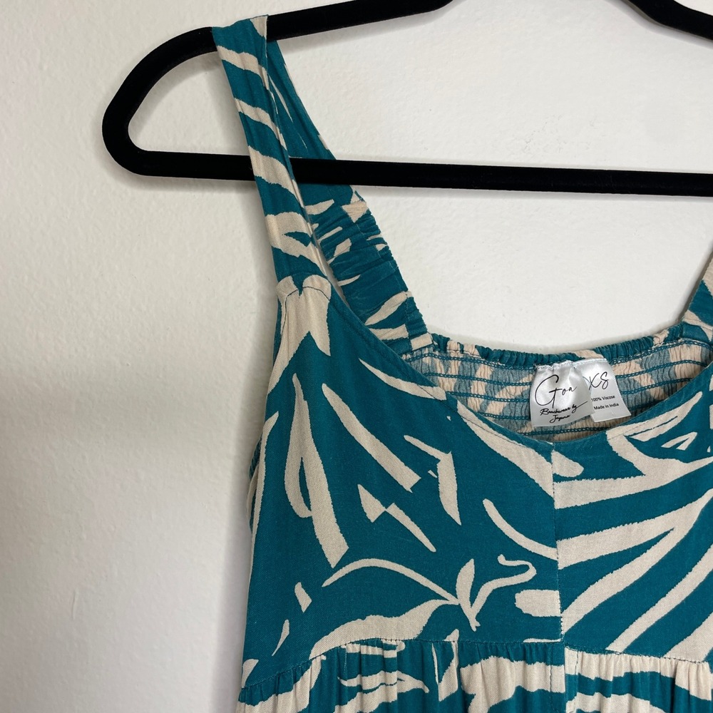 Goa Beachwear by Japna Maxi Dress Womens XS Teal Zebra Print Smocked Back - Picture 3 of 7
